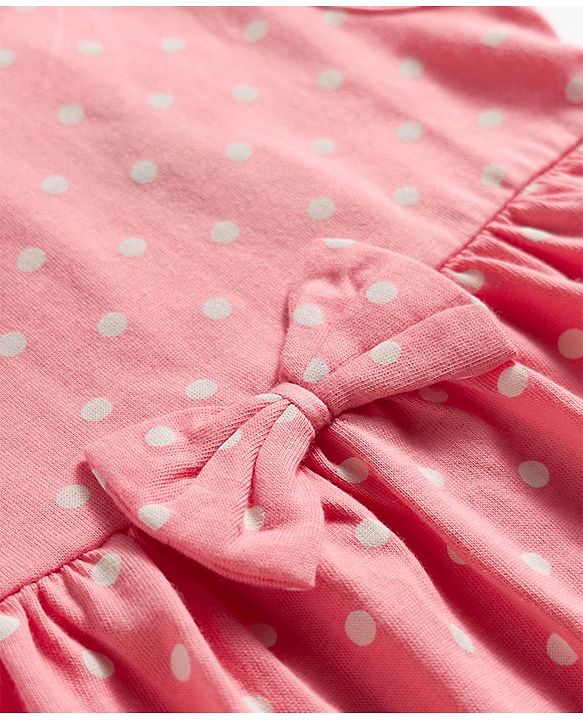 Babyhug Single Jersey Knit Sleeveless Frock With Polka Dot Print & Bow Applique - Pink