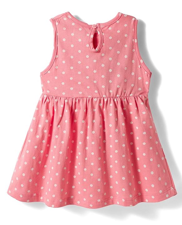 Babyhug Single Jersey Knit Sleeveless Frock With Polka Dot Print & Bow Applique - Pink