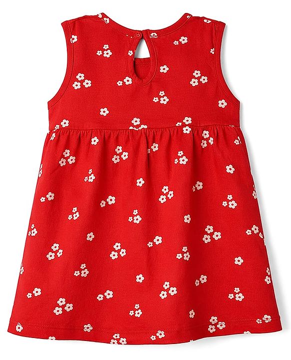 Babyhug Cotton Knit Onepiece Dresses/Frocks Sleeveless Floral Print Red 3-6 Months