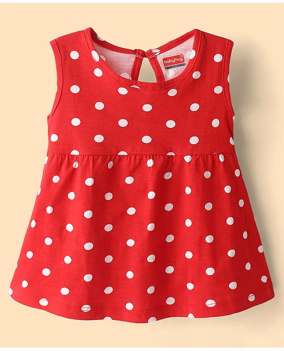 Babyhug Cotton Knit Onepiece Dresses/Frocks Sleeveless Floral Print Red 3-6 Months