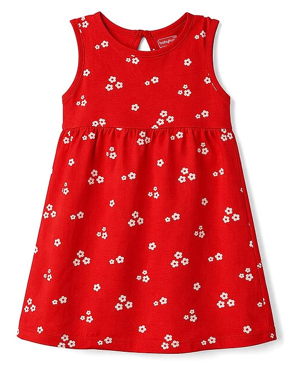 Babyhug Cotton Knit Onepiece Dresses/Frocks Sleeveless Floral Print Red 3-6 Months
