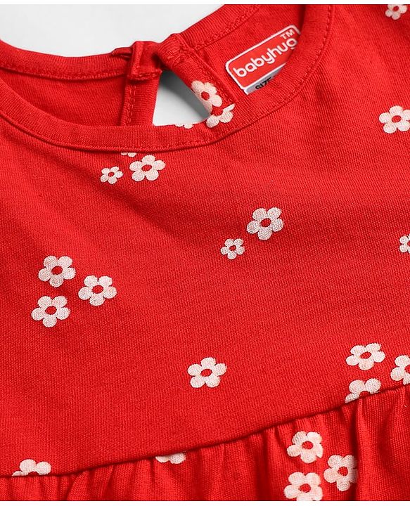 Babyhug Cotton Knit Onepiece Dresses/Frocks Sleeveless Floral Print Red 3-6 Months