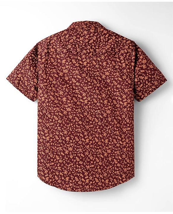 Pine Kids Cotton Woven Half Sleeves Shirt With Floral Print - Brown
