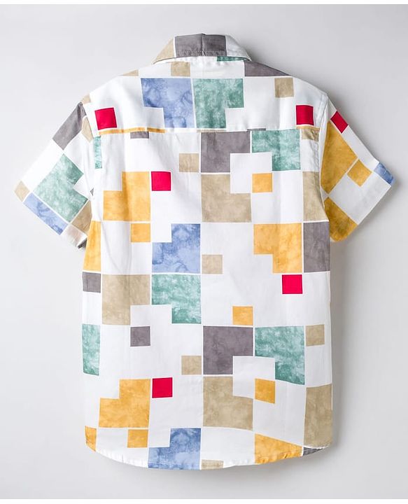 Pine Kids Cotton Woven Half Sleeves Abstract Printed Shirt - White