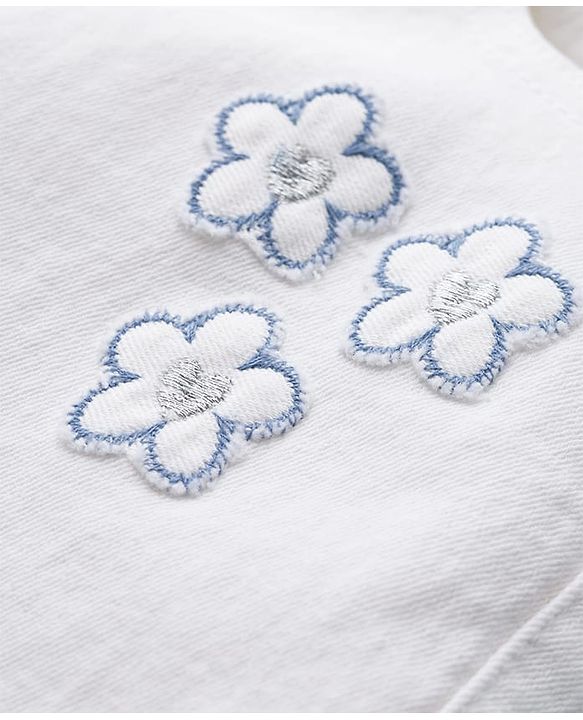Pine Kids Denim Woven Full Length Jeans with Floral Print - White