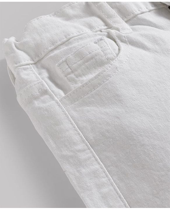 Pine Kids Denim Woven Full Length Solid Jeans With Cargo Pockets - White