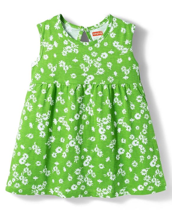 Babyhug Single Jersey Knit Sleeveless Frock With Floral Print - Green