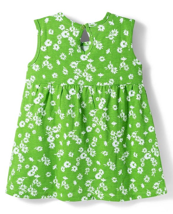 Babyhug Single Jersey Knit Sleeveless Frock With Floral Print - Green