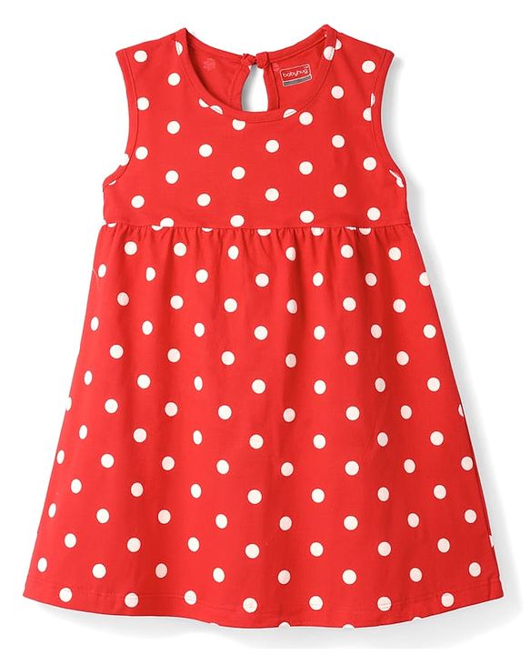 Babyhug Cotton Knit One Piece Dresses/Frocks Polka Dot Sleeveless Red 3-6 Months