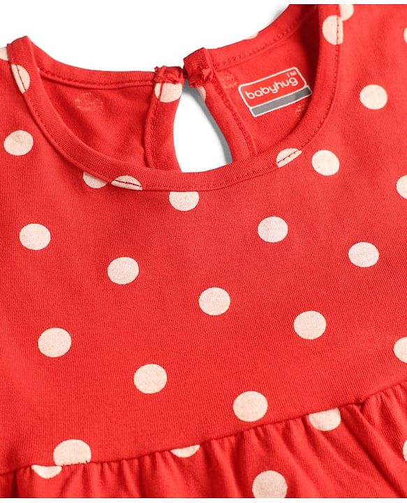 Babyhug Cotton Knit One Piece Dresses/Frocks Polka Dot Sleeveless Red 3-6 Months