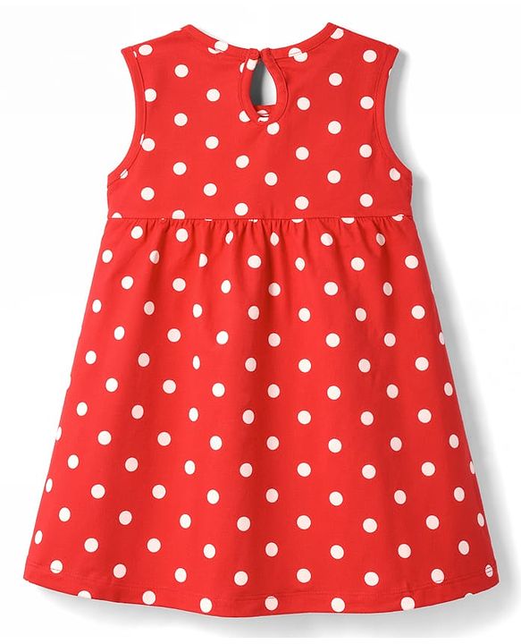 Babyhug Cotton Knit One Piece Dresses/Frocks Polka Dot Sleeveless Red 3-6 Months