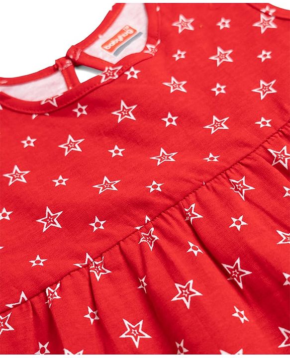 Babyhug Cotton Knit One Piece Dress Star Print Multi Color 3-6 Months