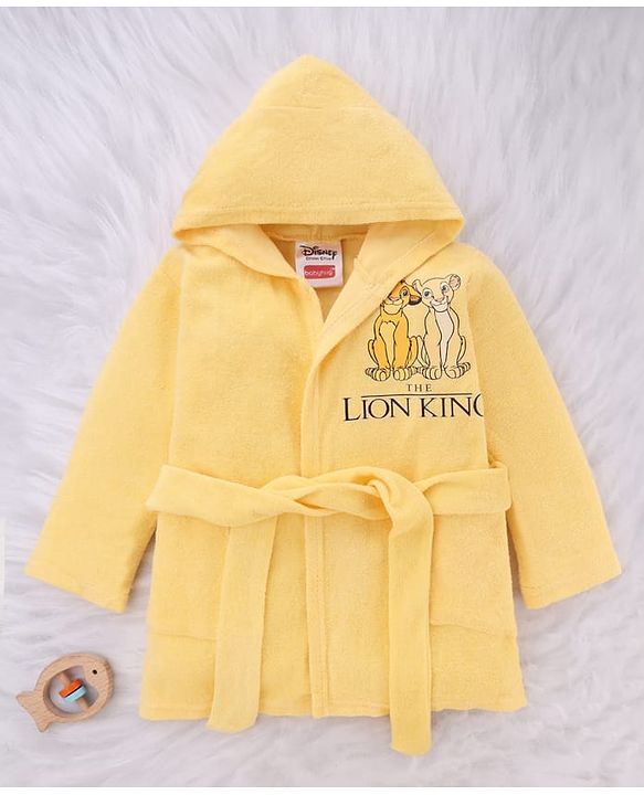 Babyhug Disney Terry Knit Hooded Bathrobe with Pockets & Lion King Applique - Yellow