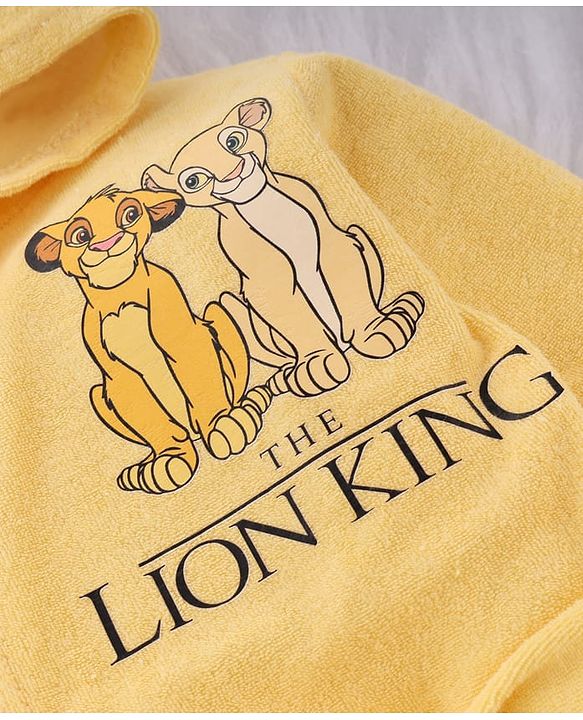 Babyhug Disney Terry Knit Hooded Bathrobe with Pockets & Lion King Applique - Yellow