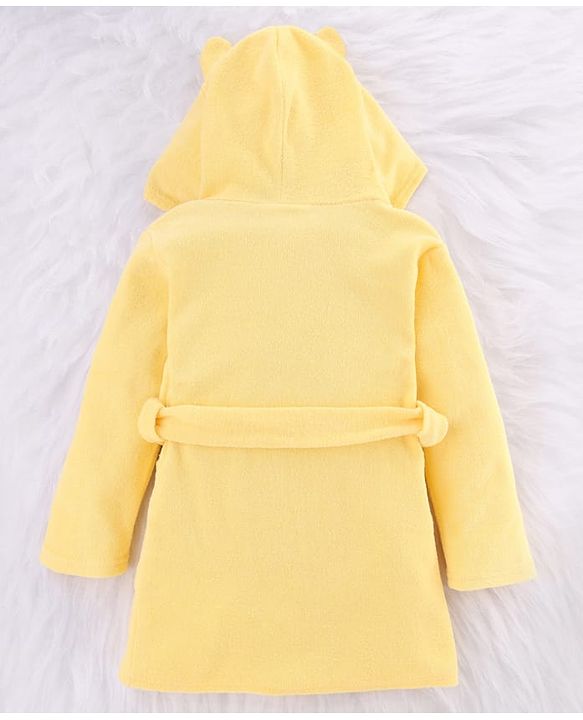 Babyhug Disney Terry Knit Full Sleeves Hooded Bath Robe with Pockets & Winnie the Pooh Graphic - Yellow