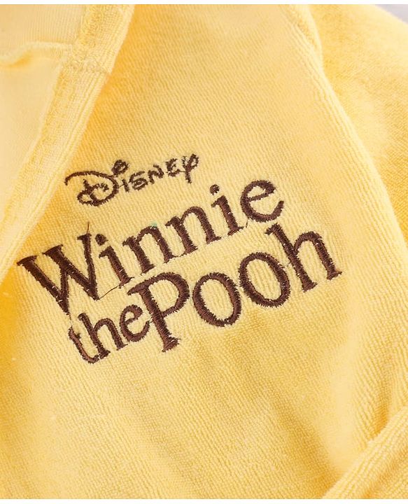 Babyhug Disney Terry Knit Full Sleeves Hooded Bath Robe with Pockets & Winnie the Pooh Graphic - Yellow