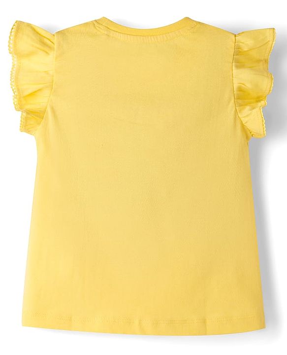 Babyhug Cotton Knit Half Sleeves Crochet Butterfly Embroidered T-Shirt - Yellow