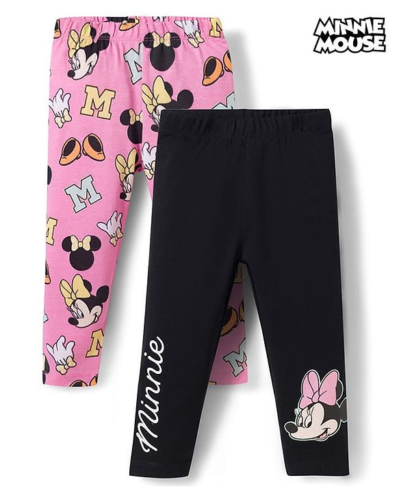 Babyhug Disney Lycra Knit Full Length Leggings With Minnie Mouse Graphics Pack of 2 - Multicolor