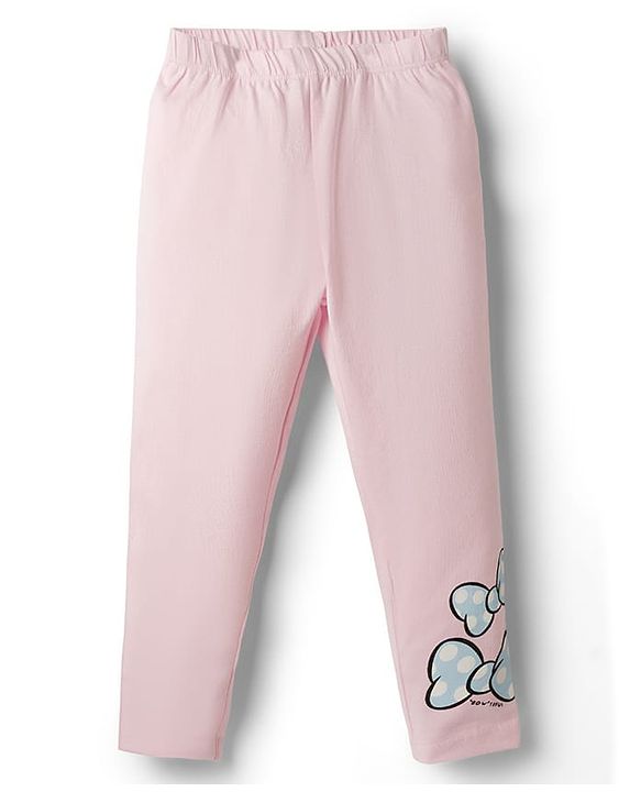 Babyhug Disney Knit Full Length Leggings with Minnie Mouse Graphics Pack of 2 - Pink & Light Blue