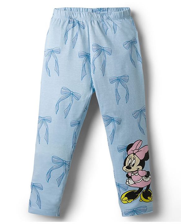 Babyhug Disney Knit Full Length Leggings with Minnie Mouse Graphics Pack of 2 - Pink & Light Blue
