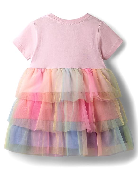 Babyhug Disney Cotton Knit One Piece Dress with Minnie Mouse Graphics and Mesh Detailing MULTICOLOR 6-9 Months