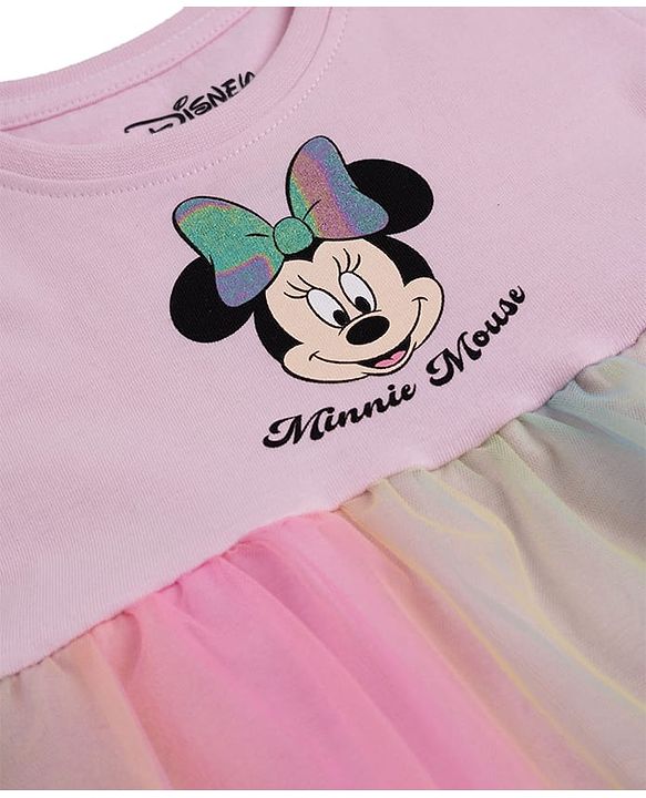 Babyhug Disney Cotton Knit One Piece Dress with Minnie Mouse Graphics and Mesh Detailing MULTICOLOR 6-9 Months