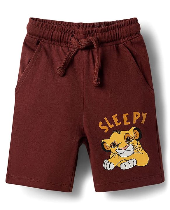Babyhug Disney Single Jersey Knt Half Sleeves Shorts Night Suit with Lion King Graphics - Multicolour