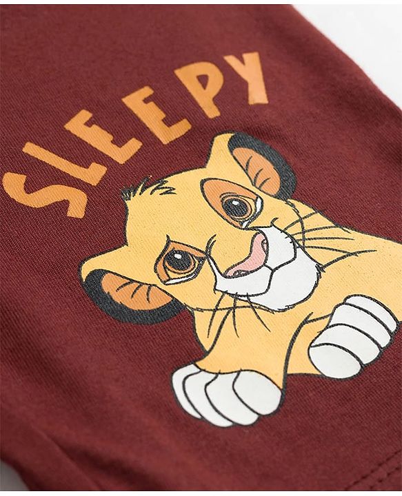 Babyhug Disney Single Jersey Knt Half Sleeves Shorts Night Suit with Lion King Graphics - Multicolour