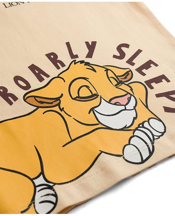 Babyhug Disney Single Jersey Knt Half Sleeves Shorts Night Suit with Lion King Graphics - Multicolour