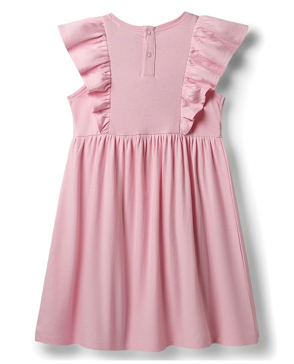 Babyhug Disney Cotton Knit Frock with Minnie Mouse Graphics and Frill Detailing PINK 6-9 Months