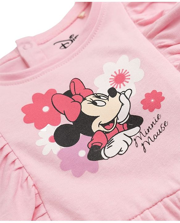 Babyhug Disney Cotton Knit Frock with Minnie Mouse Graphics and Frill Detailing PINK 6-9 Months