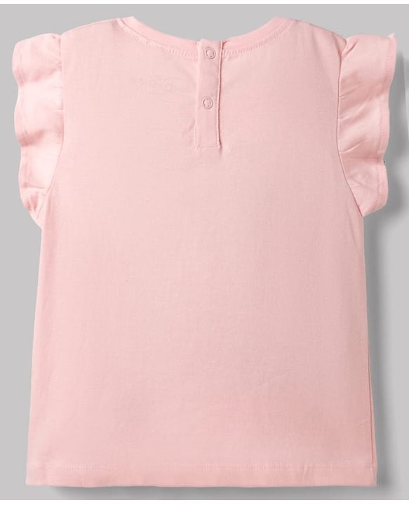 Babyhug Disney 100% Cotton Knit Half Frill Sleeves Top & Skirt Set With Polka Dots & Minnie Mouse Graphic - Pink & White