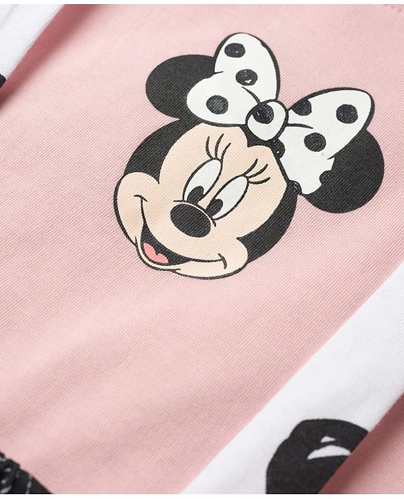 Babyhug Disney 100% Cotton Knit Half Frill Sleeves Top & Skirt Set With Polka Dots & Minnie Mouse Graphic - Pink & White