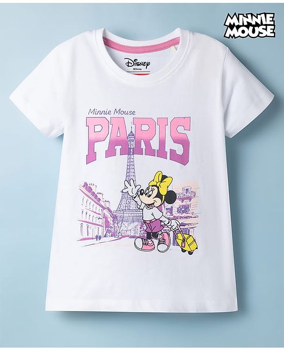 Babyhug Disney Single Jersey Knit Half Sleeves T-Shirt with Minnie Mouse Graphics - White