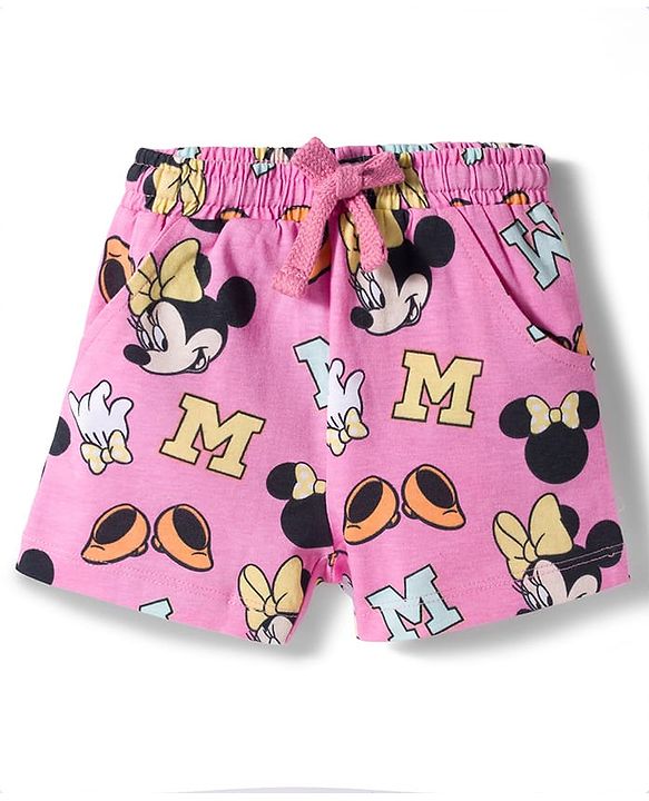 Babyhug Disney Single Jersey Knit Half Sleeves T-Shirt & Shorts Night Suit With Minnie Mouse Graphics - Multicolor
