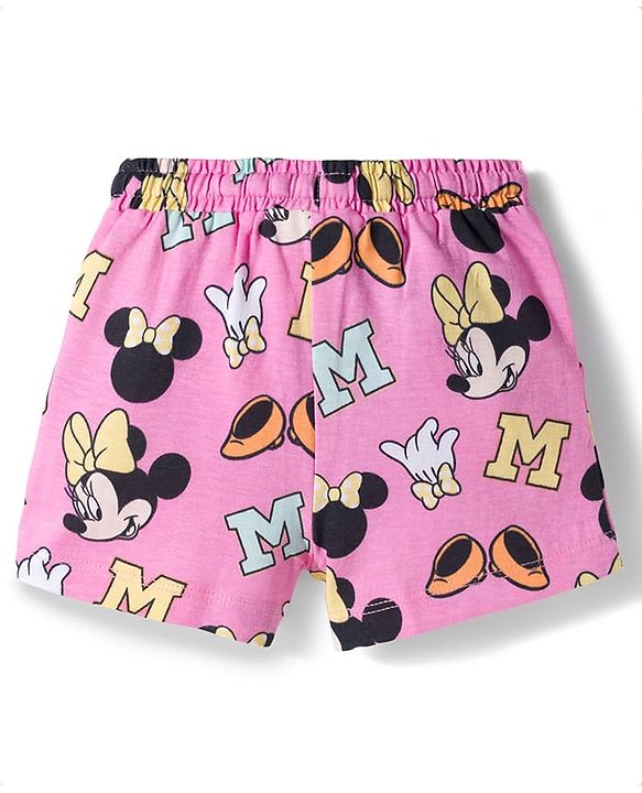 Babyhug Disney Single Jersey Knit Half Sleeves T-Shirt & Shorts Night Suit With Minnie Mouse Graphics - Multicolor