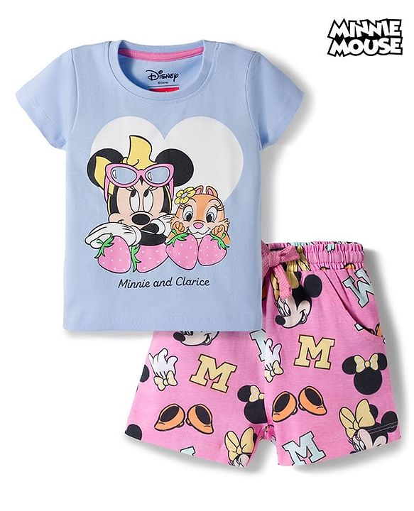 Babyhug Disney Single Jersey Knit Half Sleeves T-Shirt & Shorts Night Suit With Minnie Mouse Graphics - Multicolor