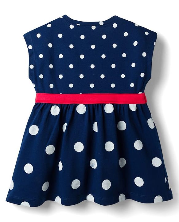 Babyhug Disney Single Jersey Knit Sleeveless Frock With Polka Dots & Minnie Mouse Graphics - Navy Blue