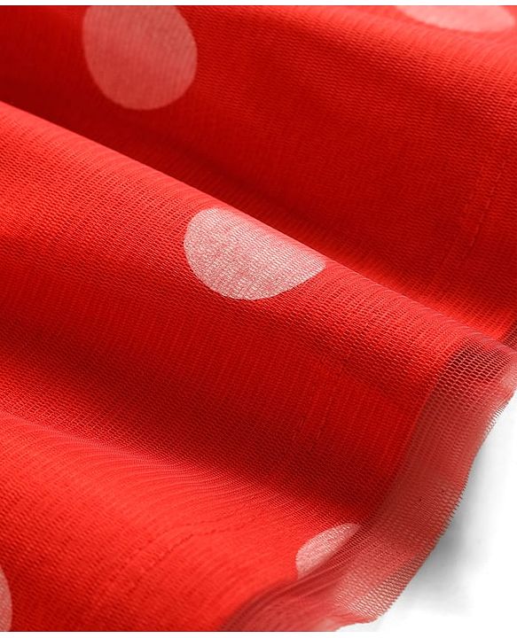 Babyhug Disney 100% Cotton Knit Half Frill Sleeves Frock With Minnie Mouse Graphics & Mesh Detailing - Red