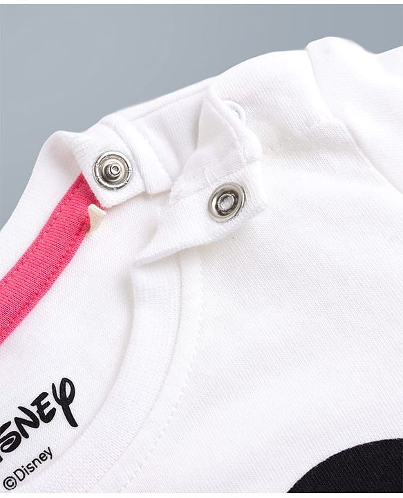Babyhug Disney Single Jersey Knit Full Sleeves T-Shirt & Pyjama Night Suit With Minnie Mouse Graphic & Bow Print - White