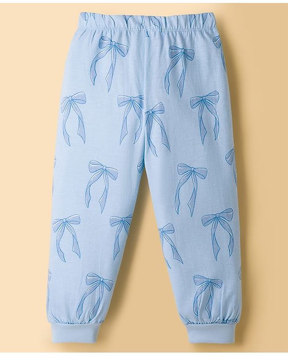 Babyhug Disney Single Jersey Knit Full Sleeves T-Shirt & Pyjama Night Suit With Minnie Mouse Graphic & Bow Print - White