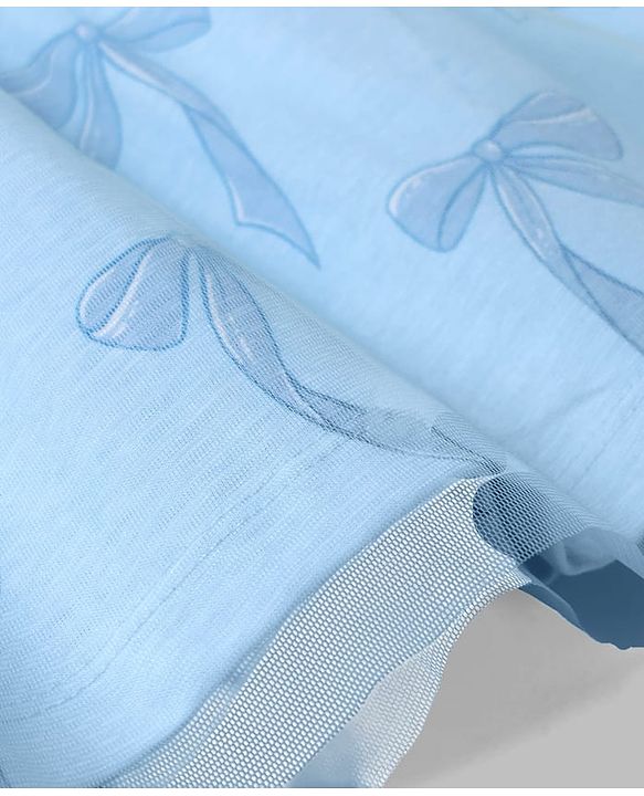 Babyhug Disney Single Jersey Knit Sleeveless Frock with Disney Princess Print & Mesh Detailing - Light Blue