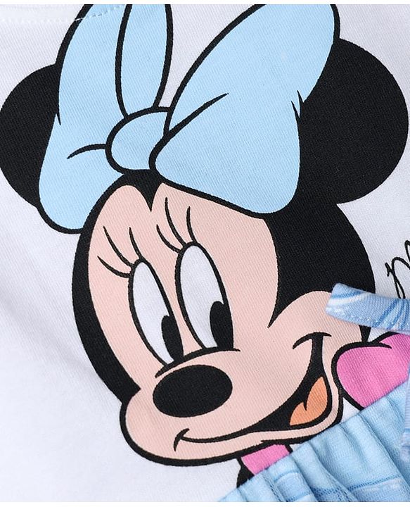 Babyhug Disney Single Jersey Knit Sleeveless Frock with Disney Princess Print & Mesh Detailing - Light Blue