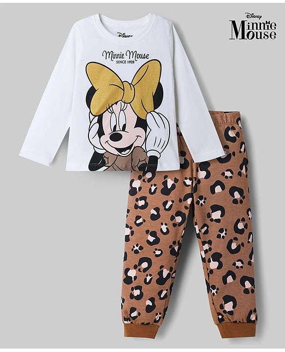 Babyhug Disney Single Jersey Knit Full Sleeves T-Shirt & Joggers Night Suit With Minnie Mouse Graphics - Multicolor