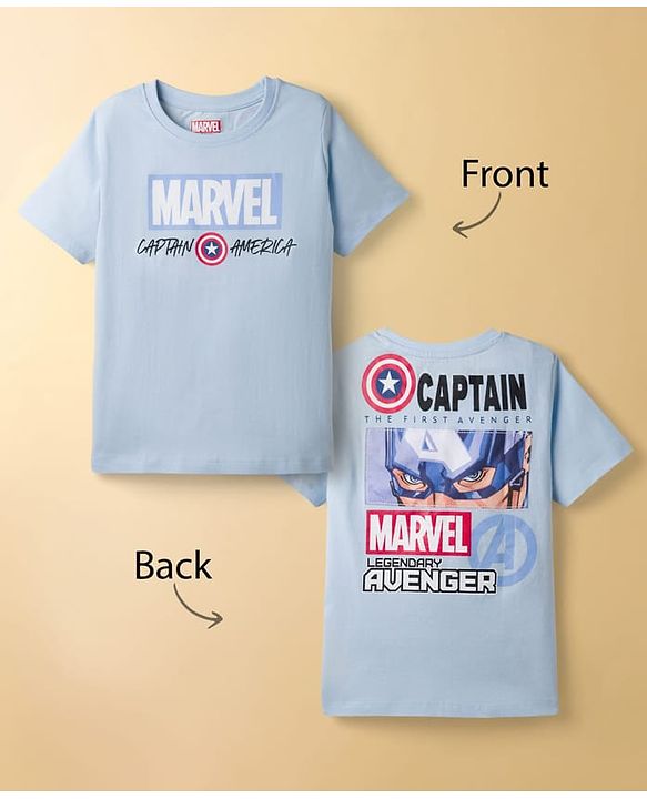 Pine Kids Marvel Single Jersey Knit Half Sleeves T-Shirt with Front & Back Avengers Graphic - Light Blue