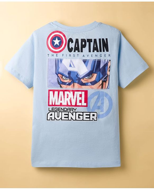 Pine Kids Marvel Single Jersey Knit Half Sleeves T-Shirt with Front & Back Avengers Graphic - Light Blue