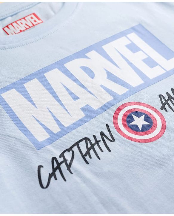 Pine Kids Marvel Single Jersey Knit Half Sleeves T-Shirt with Front & Back Avengers Graphic - Light Blue