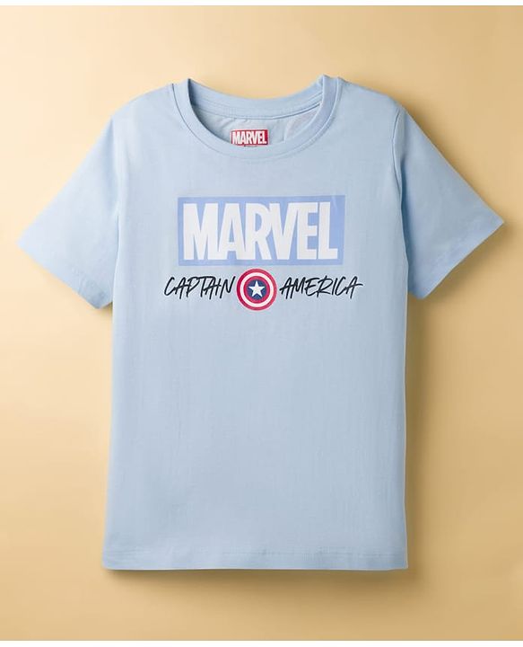 Pine Kids Marvel Single Jersey Knit Half Sleeves T-Shirt with Front & Back Avengers Graphic - Light Blue