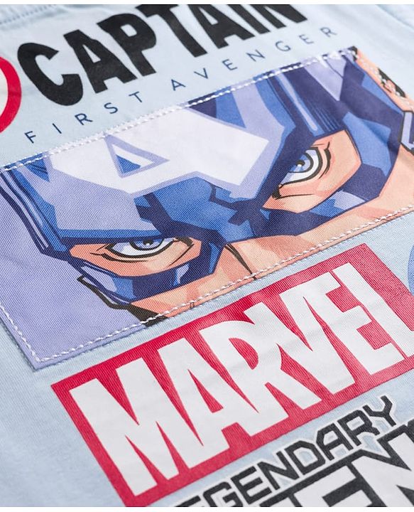 Pine Kids Marvel Single Jersey Knit Half Sleeves T-Shirt with Front & Back Avengers Graphic - Light Blue