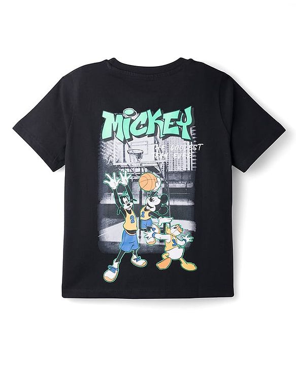 Pine Kids Disney 100% Cotton Knit Half Sleeves T-Shirt With Mickey Mouse Front & Back Print - Black